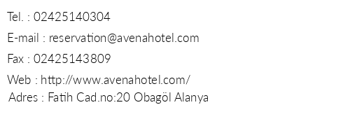 Avena Resort & Spa telefon numaralar, faks, e-mail, posta adresi ve iletiim bilgileri